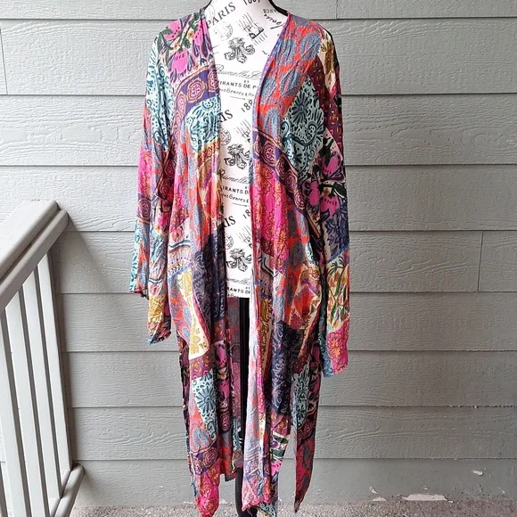Natural Life Sierra Patchwork Print Duster Size L/XL Boho Multicolor Casual - Picture 3 of 11